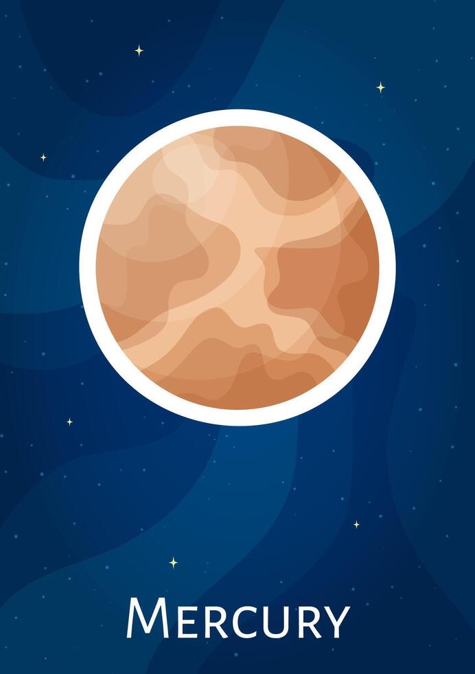 Cartoon solar system Mercury planet illustration sticker, comic celestial body graphic patch, flat round astronomical object concept label for child game design vector