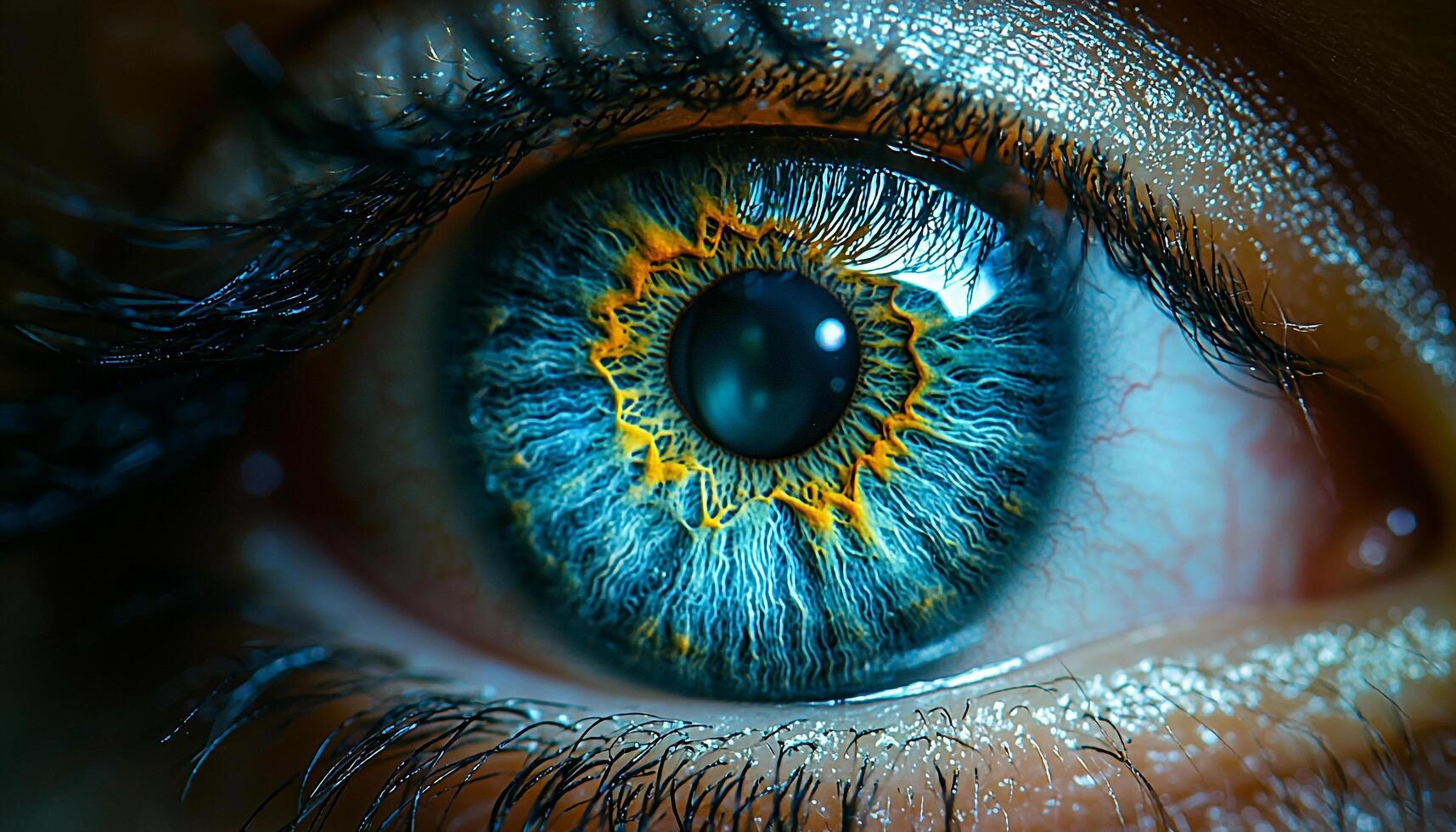 Green eyes staring, beauty in reflection, watching closely generated by AI photo