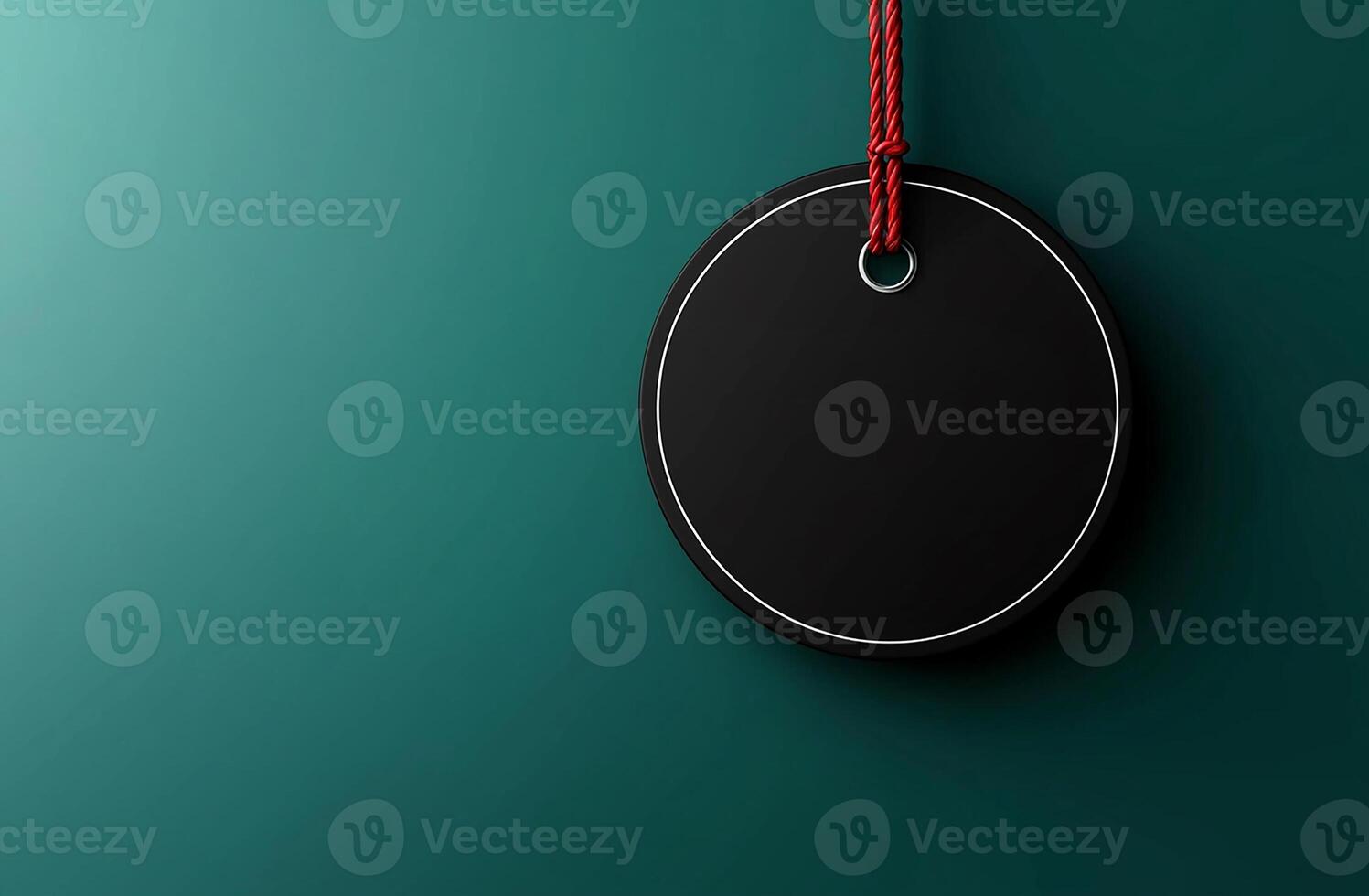 Metallic circle hanging from rope in empty space generated by AI photo