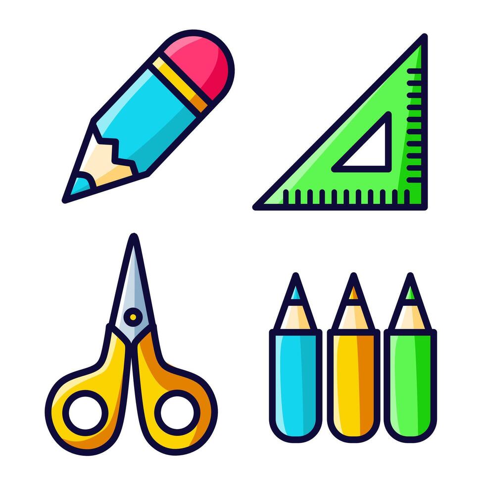 Colorful School Supplies Icon Set Illustration vector