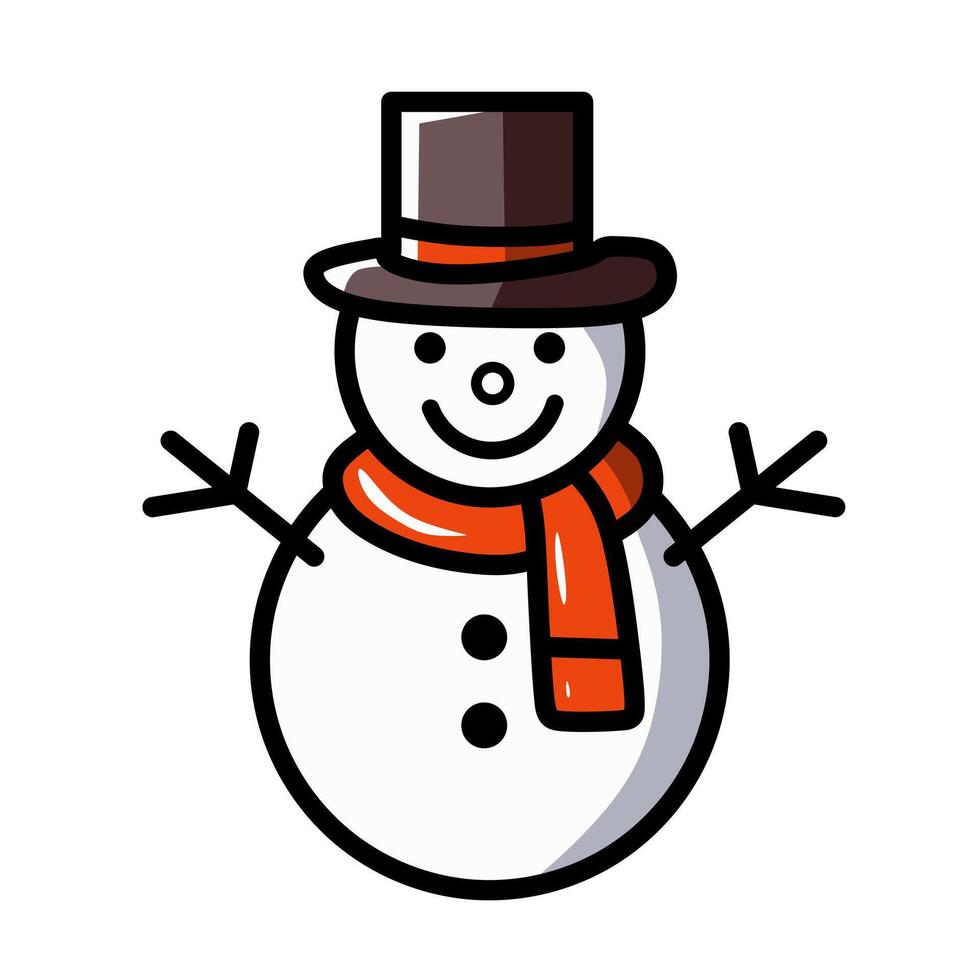 Cute snowman with red scarf and brown hat vector