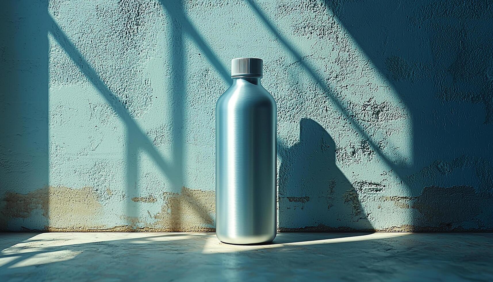 Empty glass bottle with liquid shadow on wall generated by AI photo