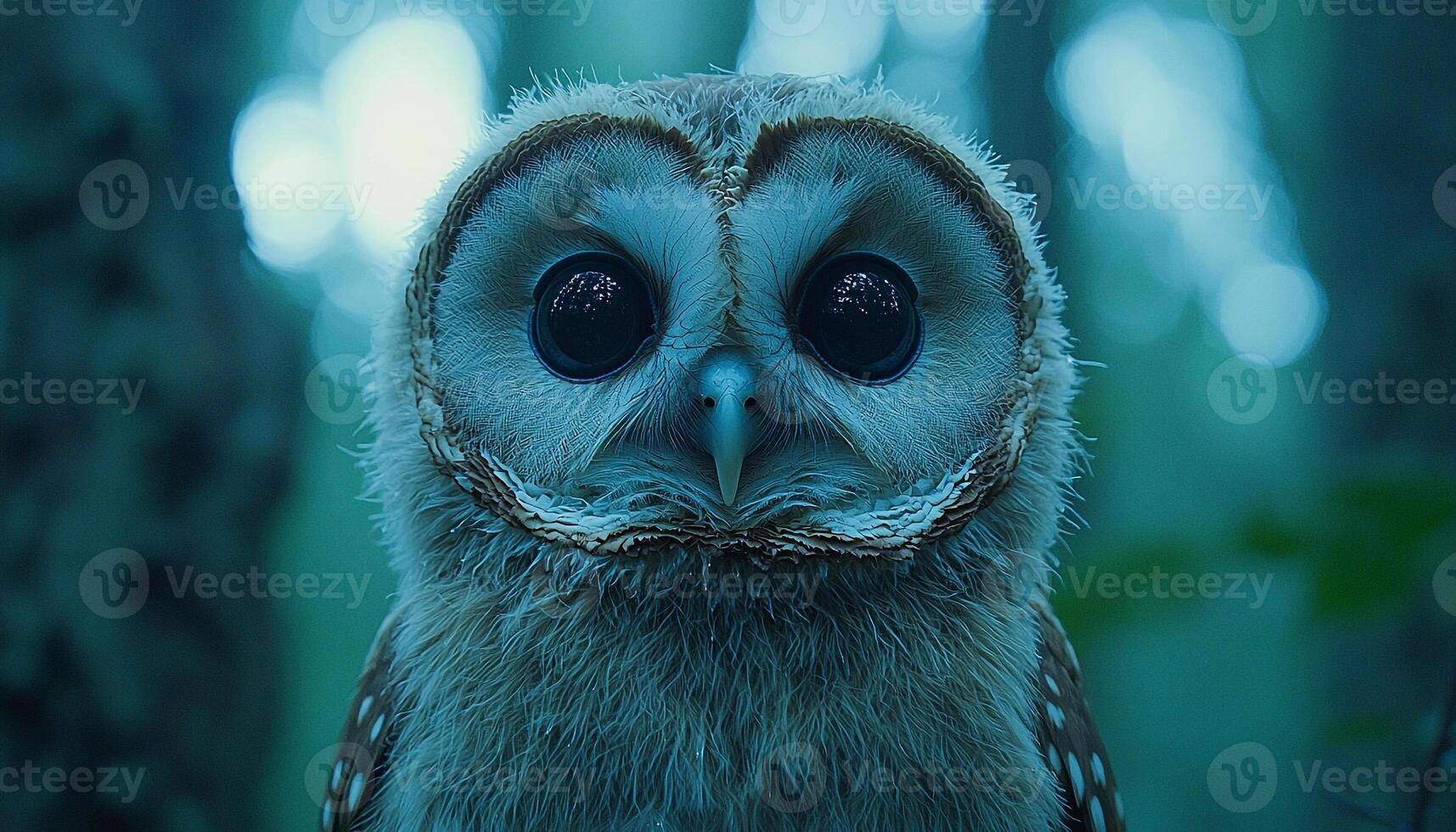 Eagle owl staring at cute hawk in forest generated by AI photo