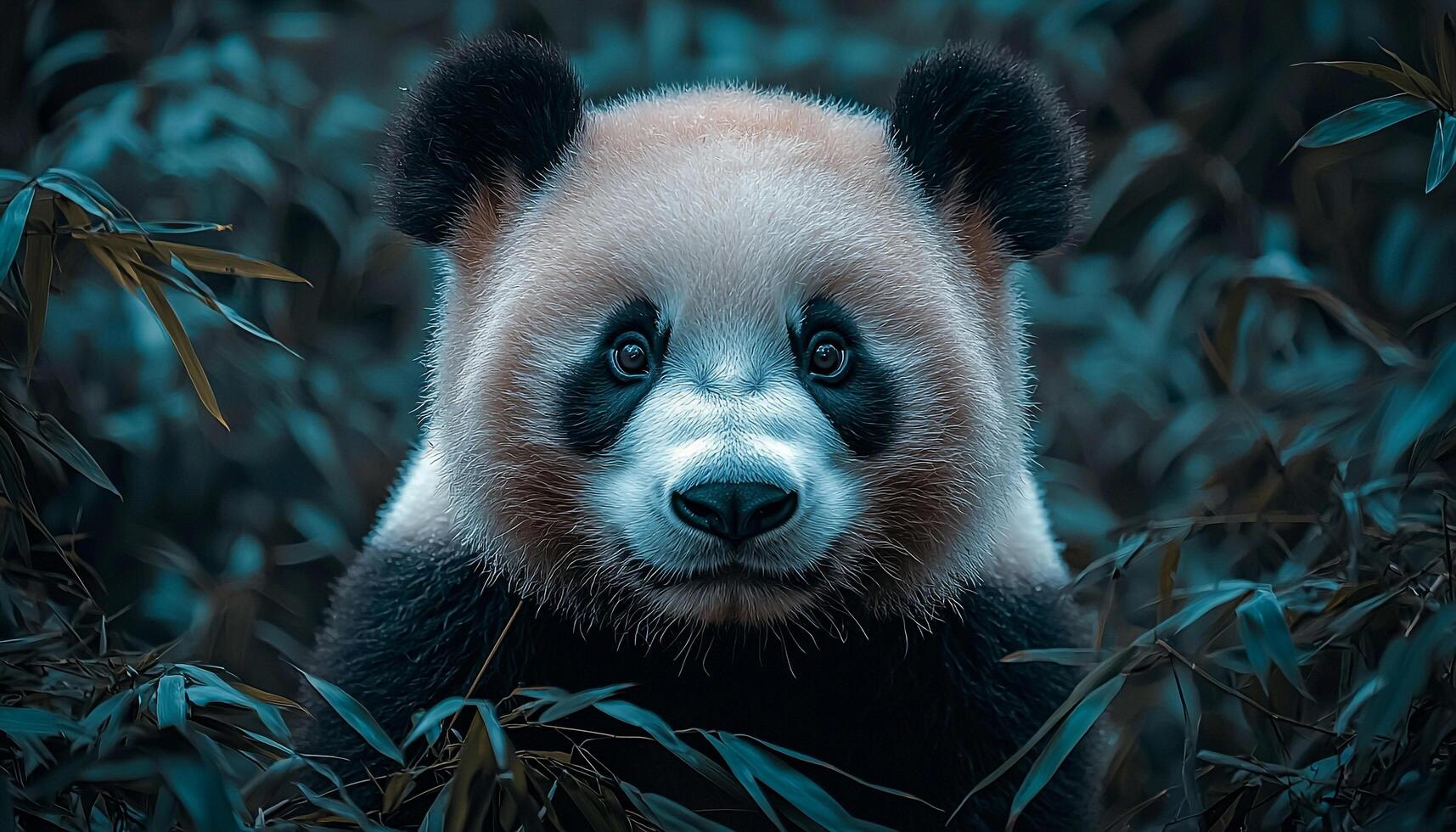 Cute panda in nature, sitting on bamboo tree generated by AI photo