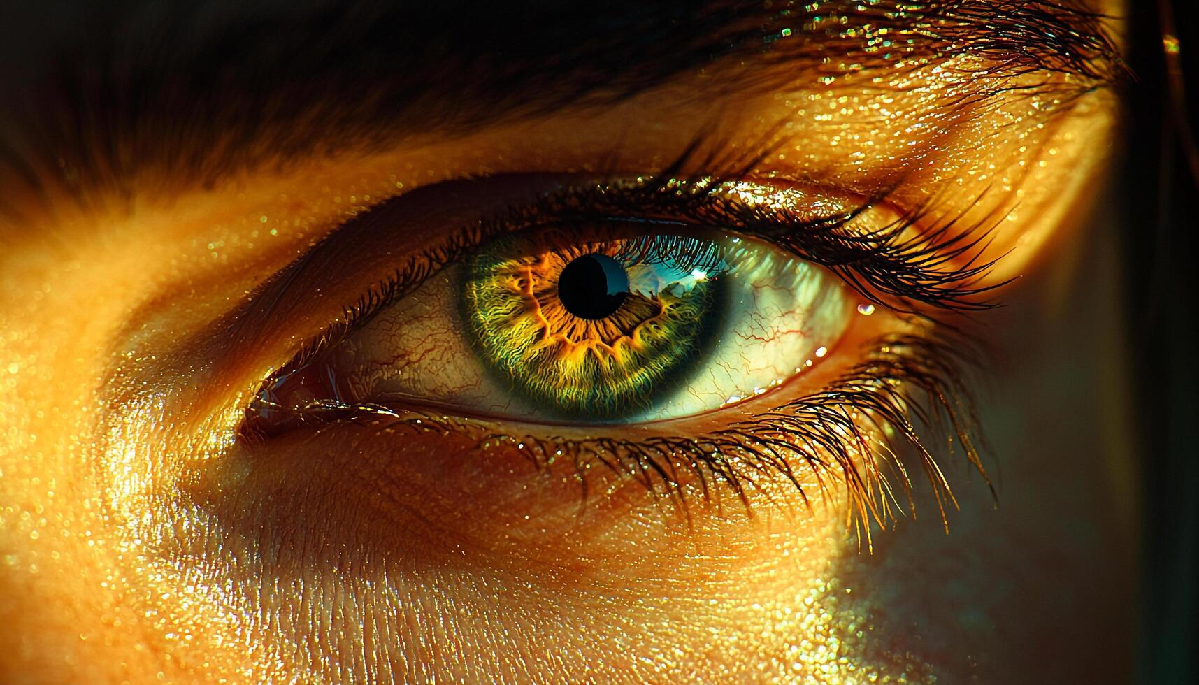 Green eyes staring, beauty in nature, vibrant color generated by AI photo