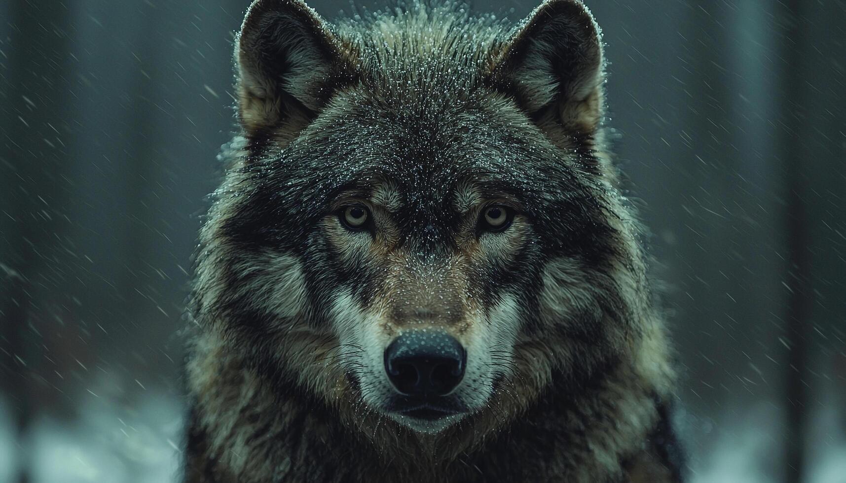 Gray wolf in snow covered forest, watching with focus generated by AI photo