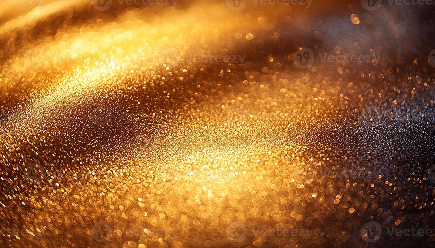 Bright gold glitter decoration glowing in dark backdrop generated by AI photo
