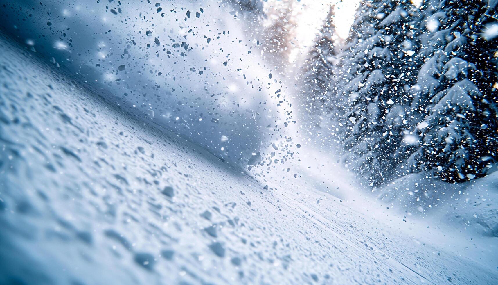 Winter landscape with snow covered mountains and flowing water generated by AI photo