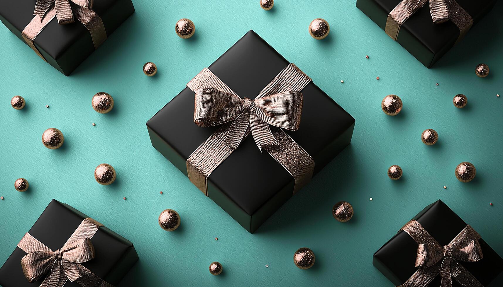 Shiny gift box wrapped in green wrapping paper generated by AI photo
