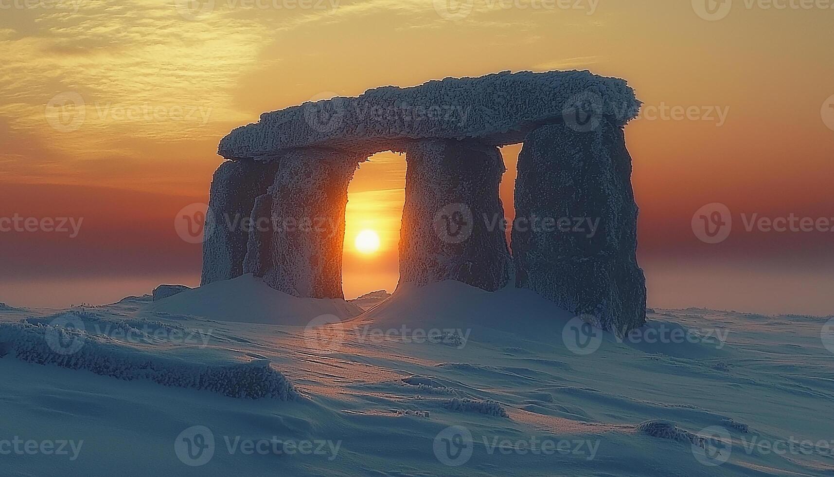 Sunset over snowy mountain, dawn breaks on landscape generated by AI photo
