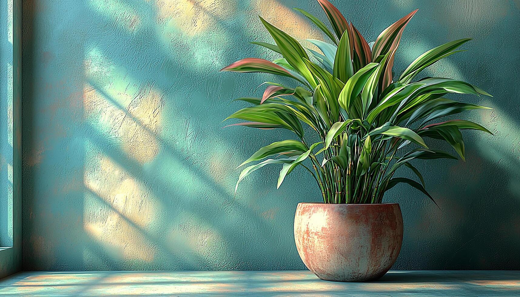 Green leaf plant in vase, nature indoors decoration generated by AI photo