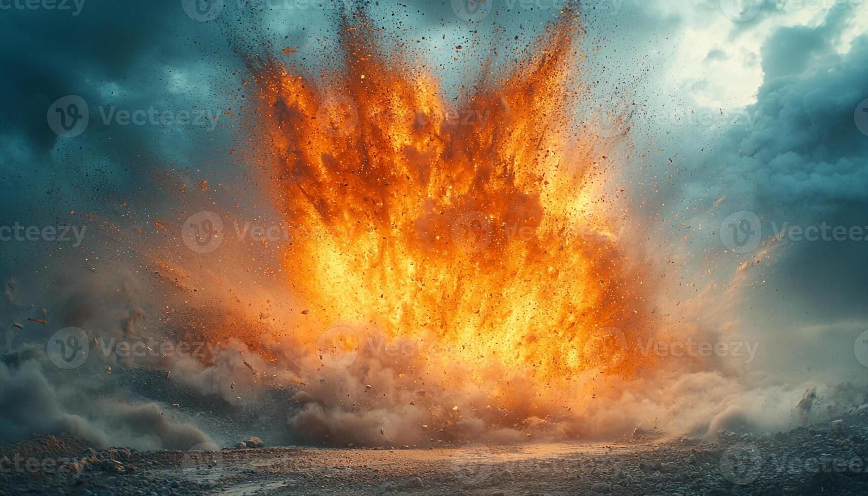 Burning fireball in dark sky, destructive futuristic inferno generated by AI photo