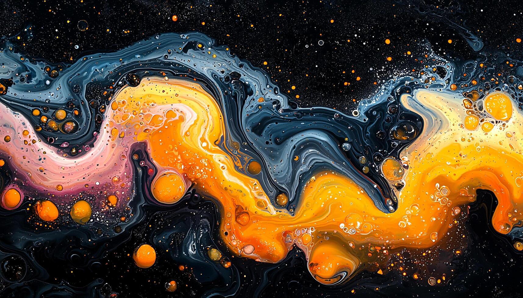 Vibrant colors paint liquid drop on dark backdrop generated by AI photo