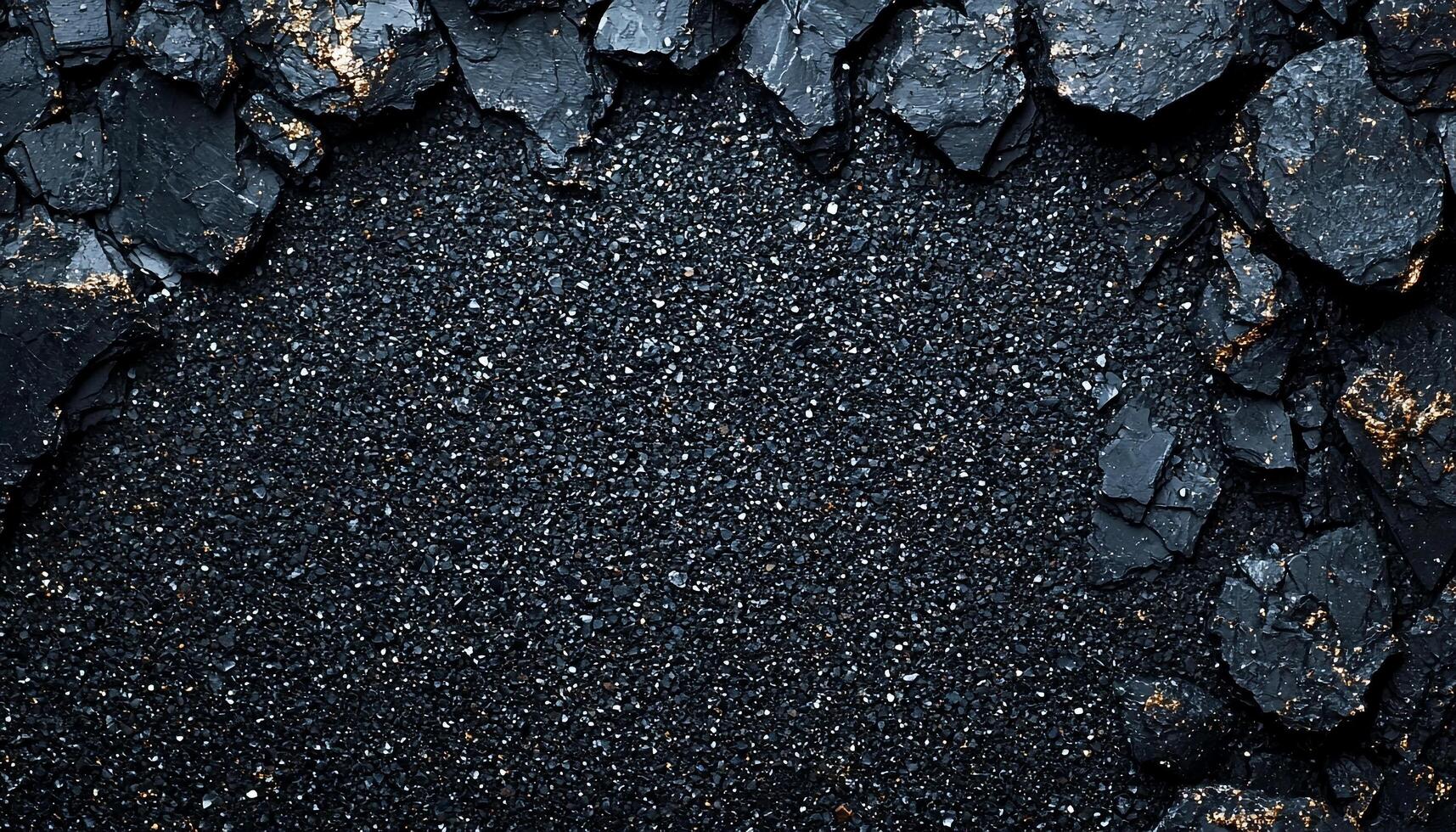 Shiny coal on dark rough metal surface level generated by AI photo