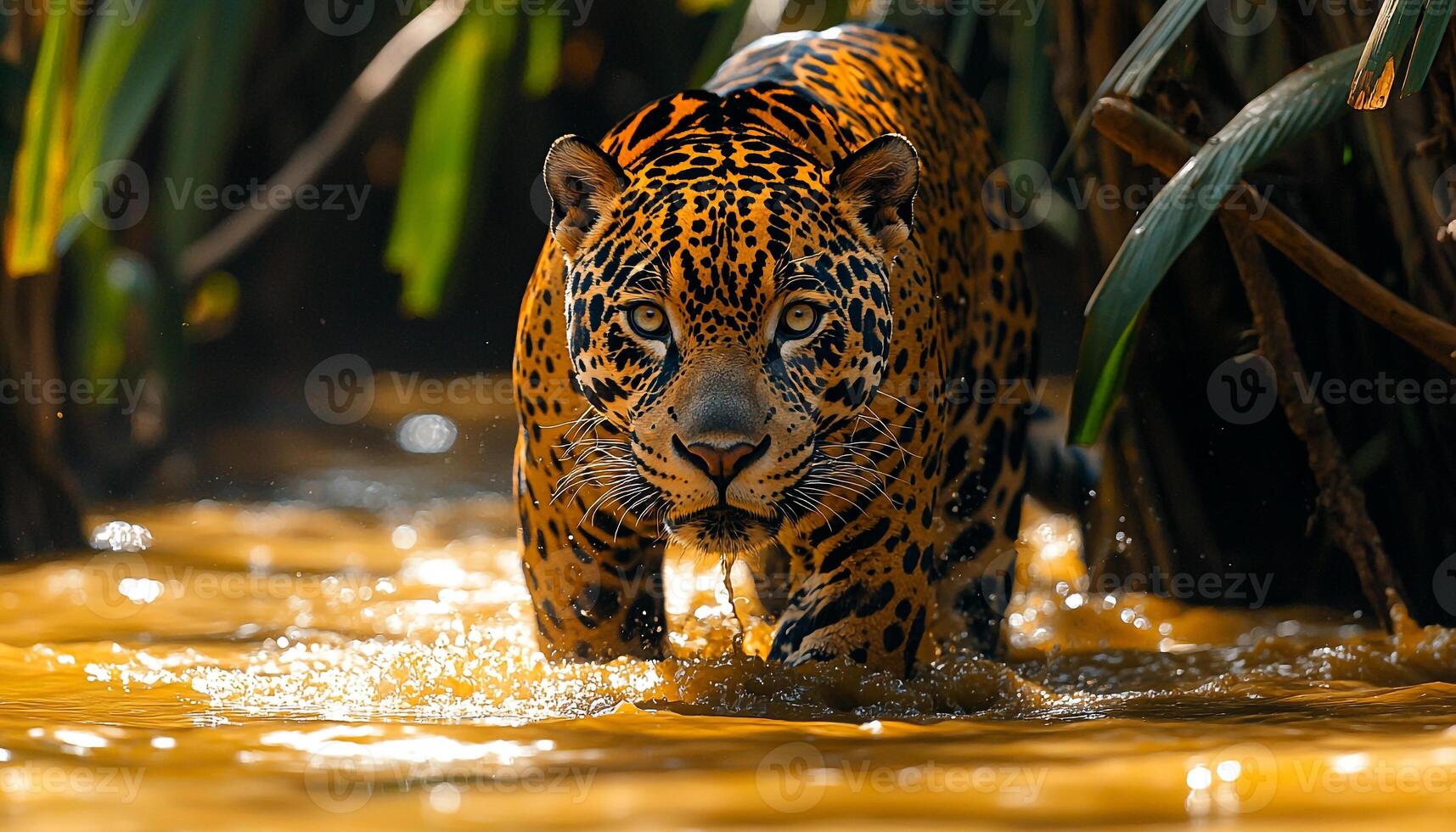 Bengal tiger in tropical rainforest, majestic beauty portrait generated by AI photo