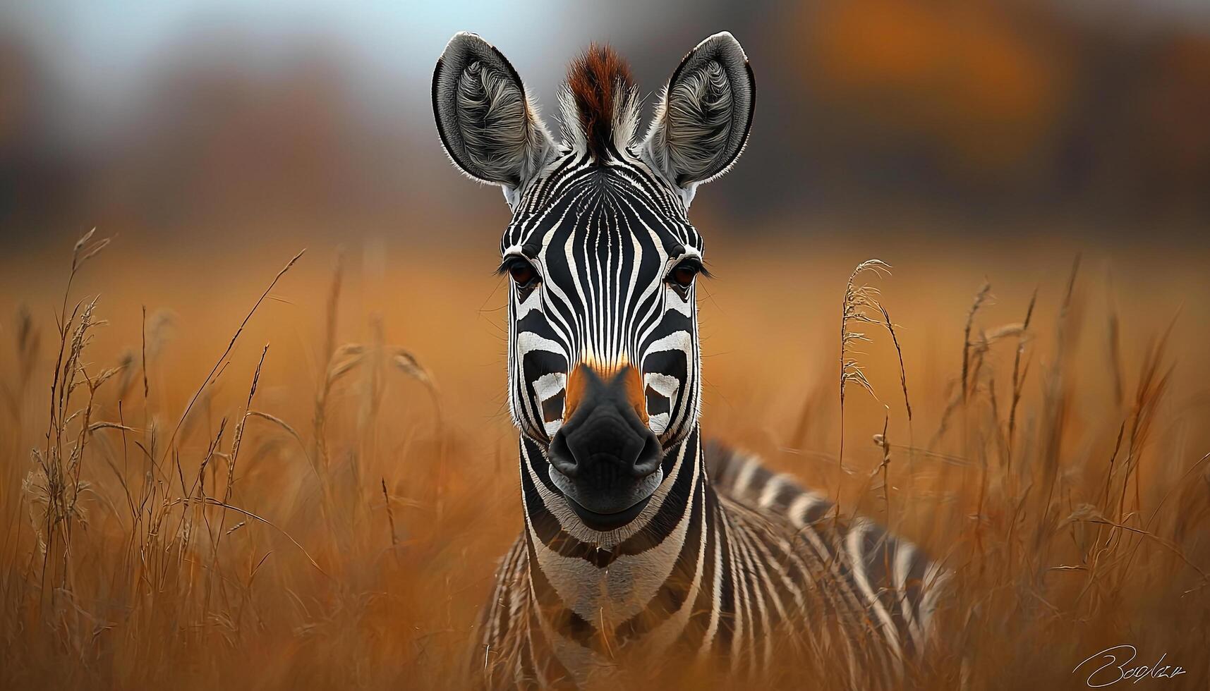 Zebra grazing in the African wilderness at sunset generated by AI photo