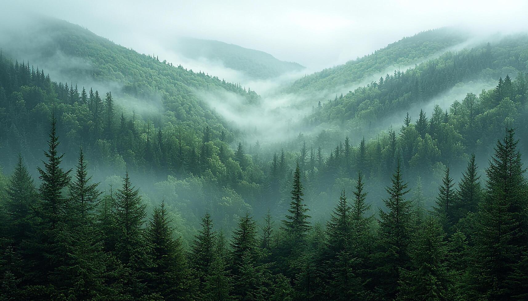 Majestic mountain peak in fog, beauty in nature generated by AI photo