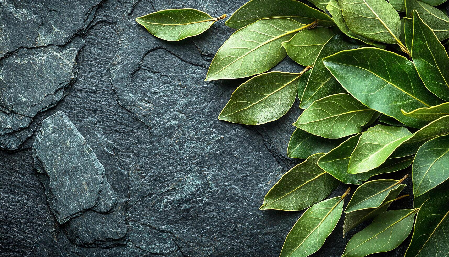 Green leaf pattern on old stone wall backdrop generated by AI photo