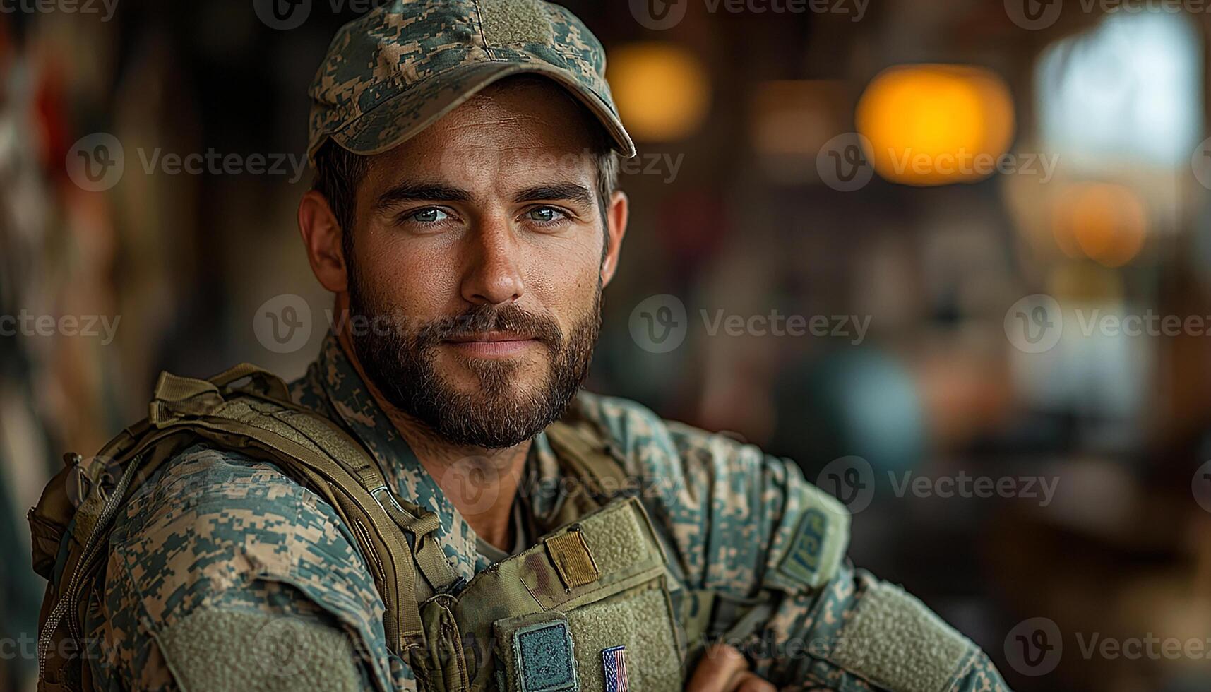 Confident man in army uniform looking at camera generated by AI photo