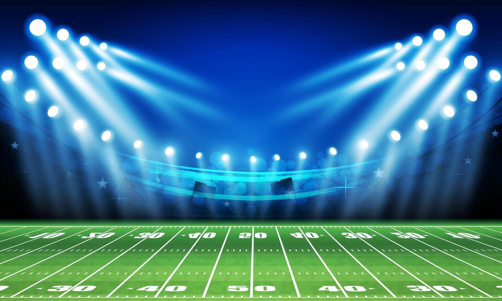 American football arena field with bright stadium lights design. illumination vector