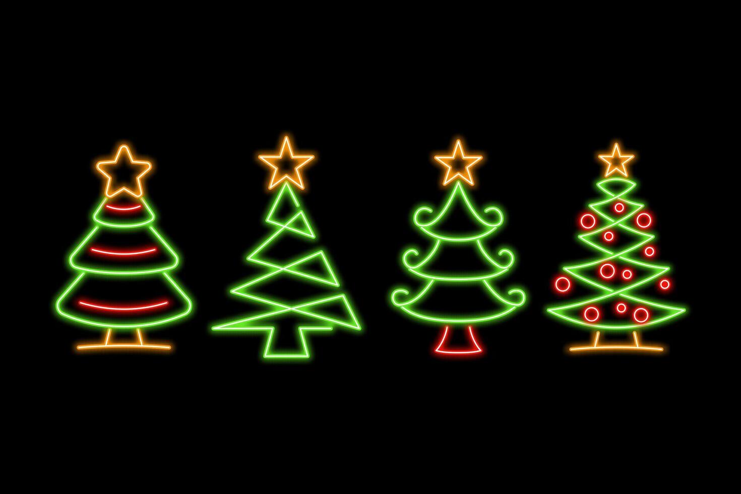 Christmas Tree Line Art Neon Effect vector