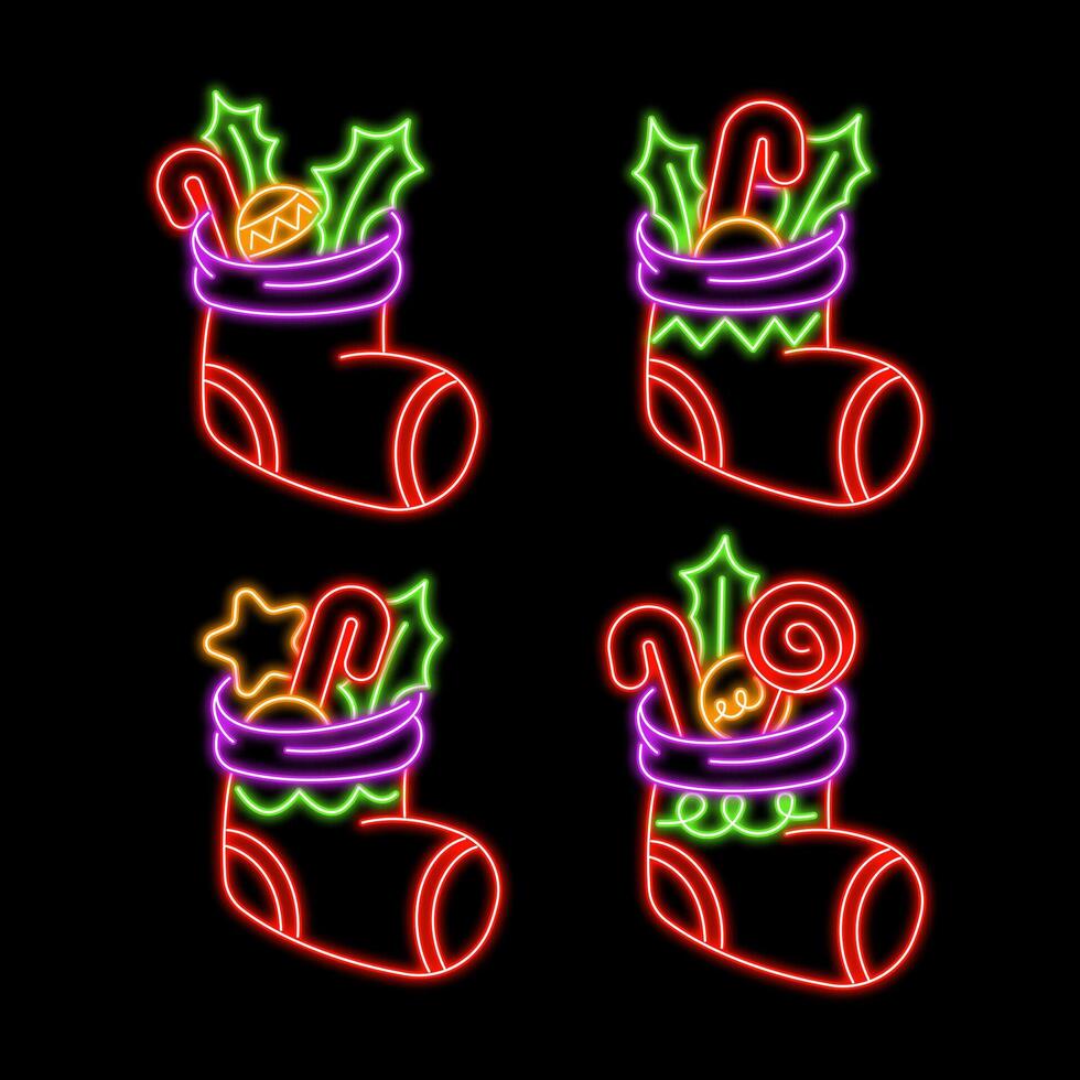 Christmas Sock Line Neon Effect vector