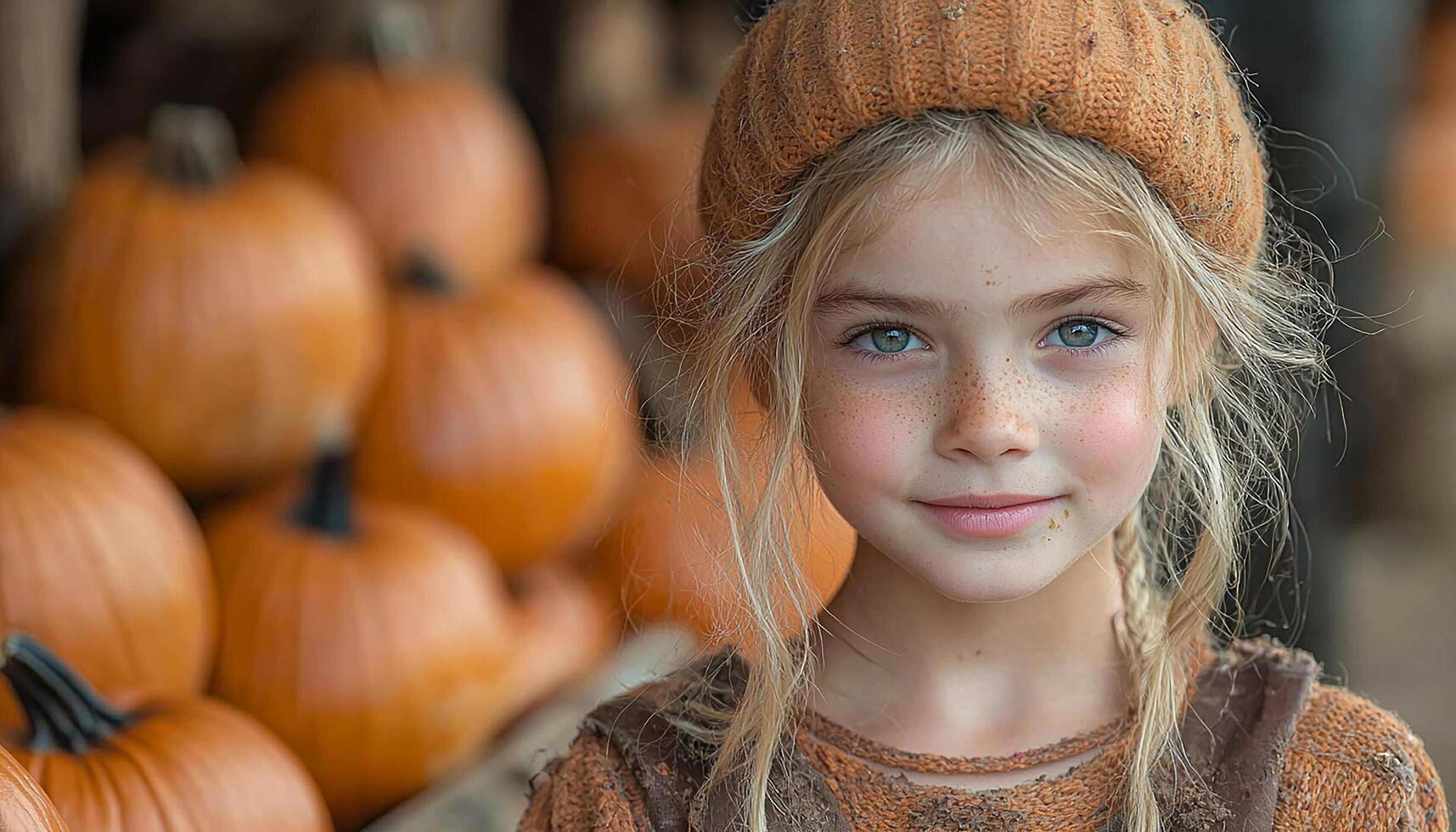 Smiling child holding pumpkin, celebrating Halloween in autumn generated by AI photo