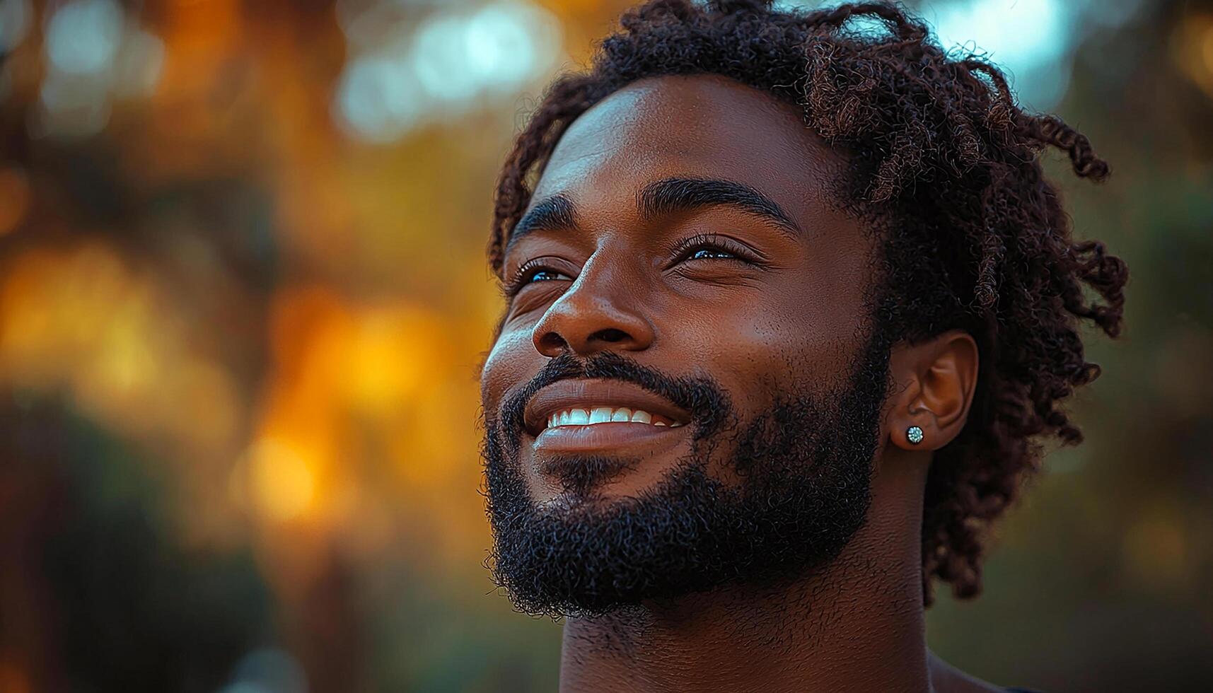 Smiling African man with curly hair looking confident generated by AI photo