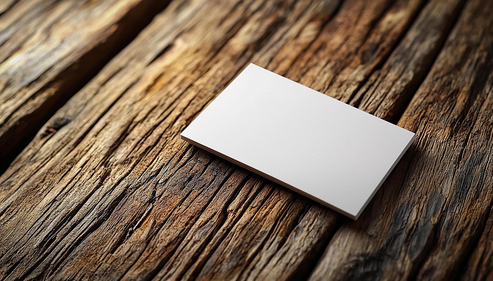Business card on wooden table in empty office space generated by AI photo