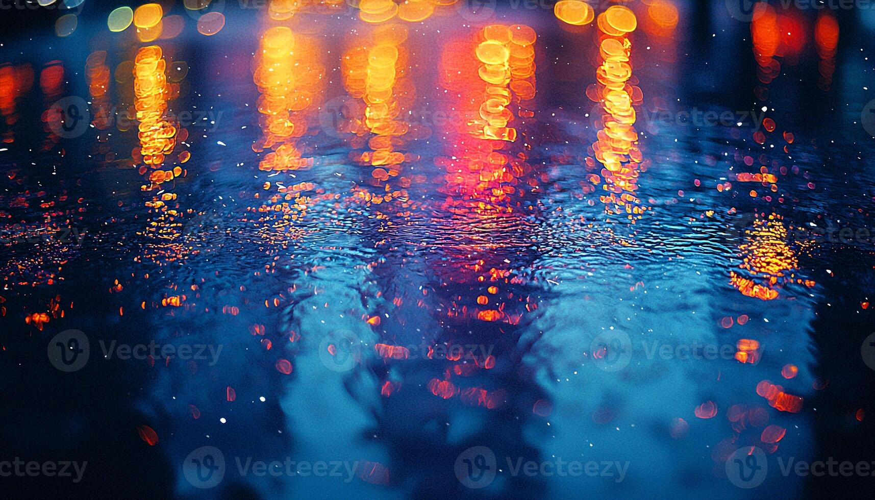 Dark night reflection on wet water surface glowing generated by AI photo