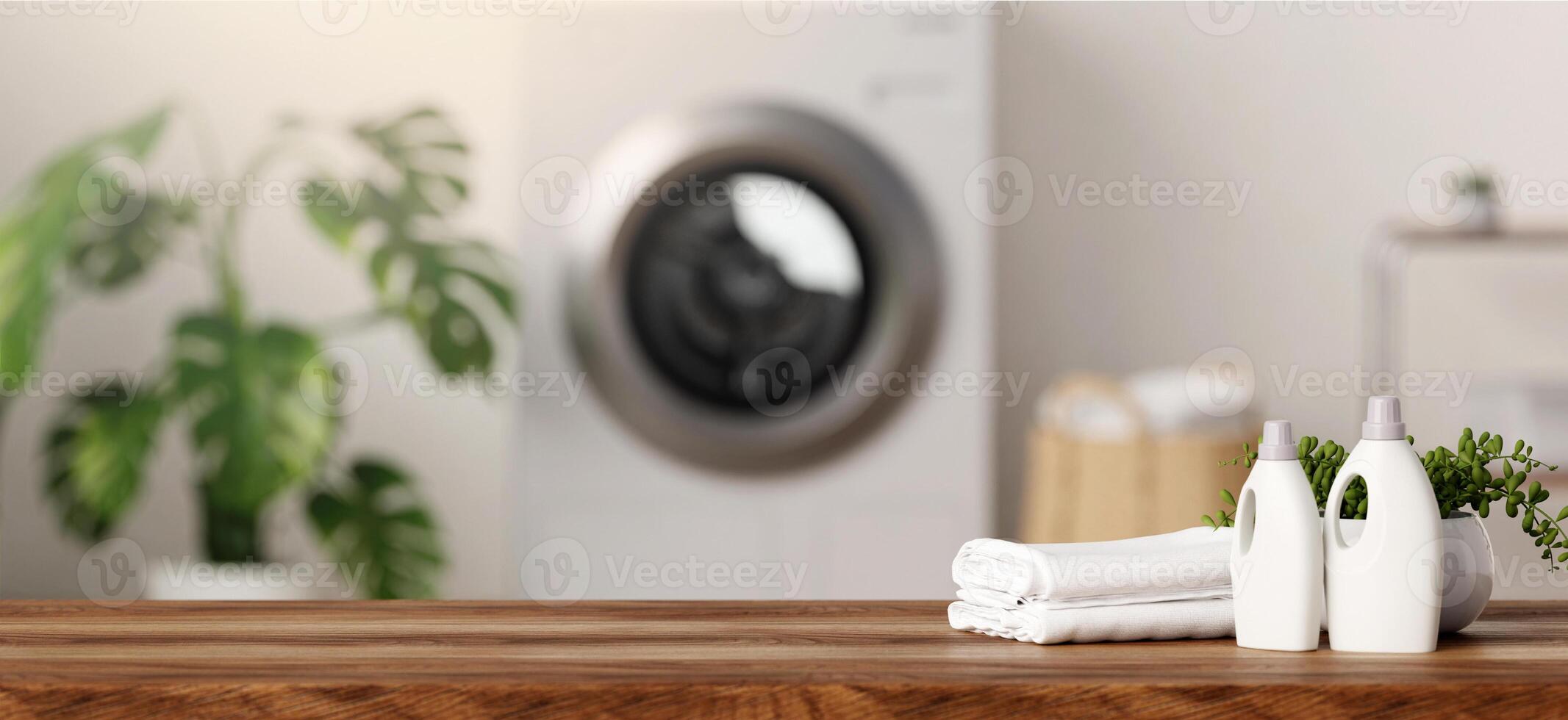 Sustainable Laundry Essentials with Modern Washer 3D Render photo