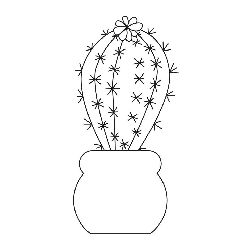 Simple plump blooming cactus in doodle style. illustration isolated on white background. vector