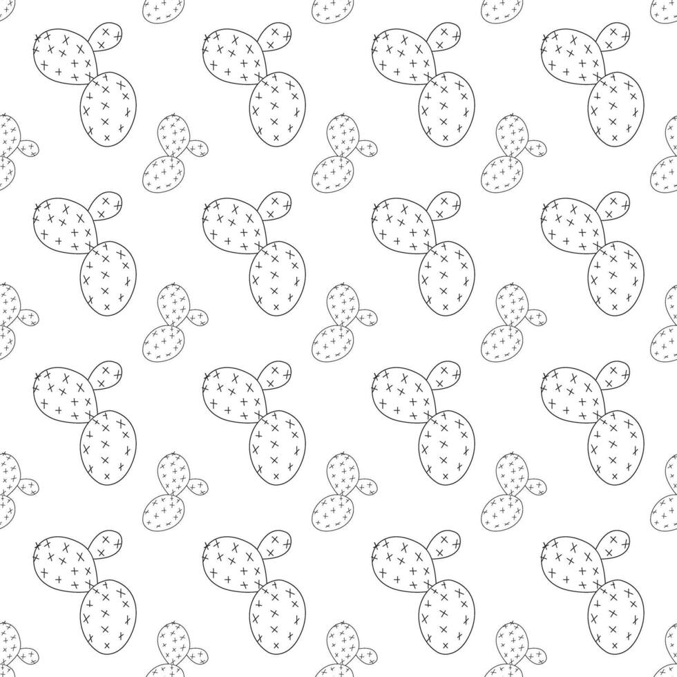 Big flat cactus in doodle style. Simple seamless pattern. illustration. vector