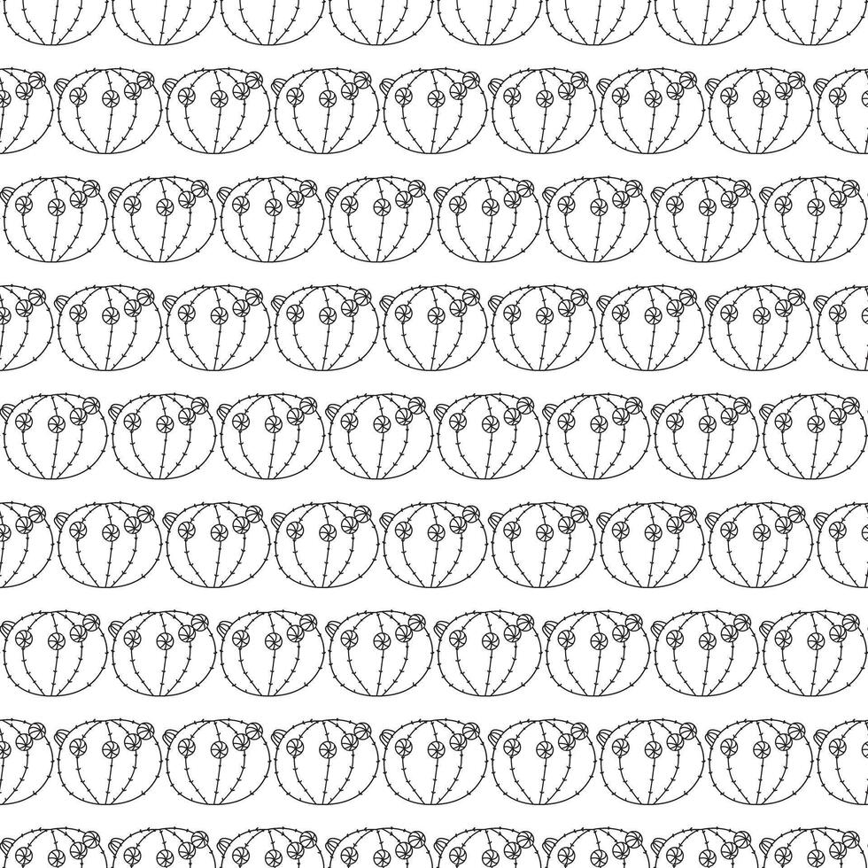 Small blooming cactus in doodle style. Simple seamless pattern. illustration. vector