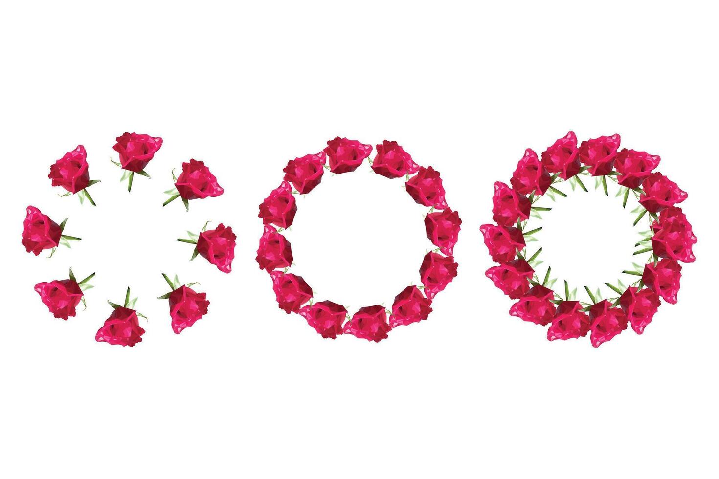 Set of rose wreaths in polygonal style. illustration isolated on white background. vector