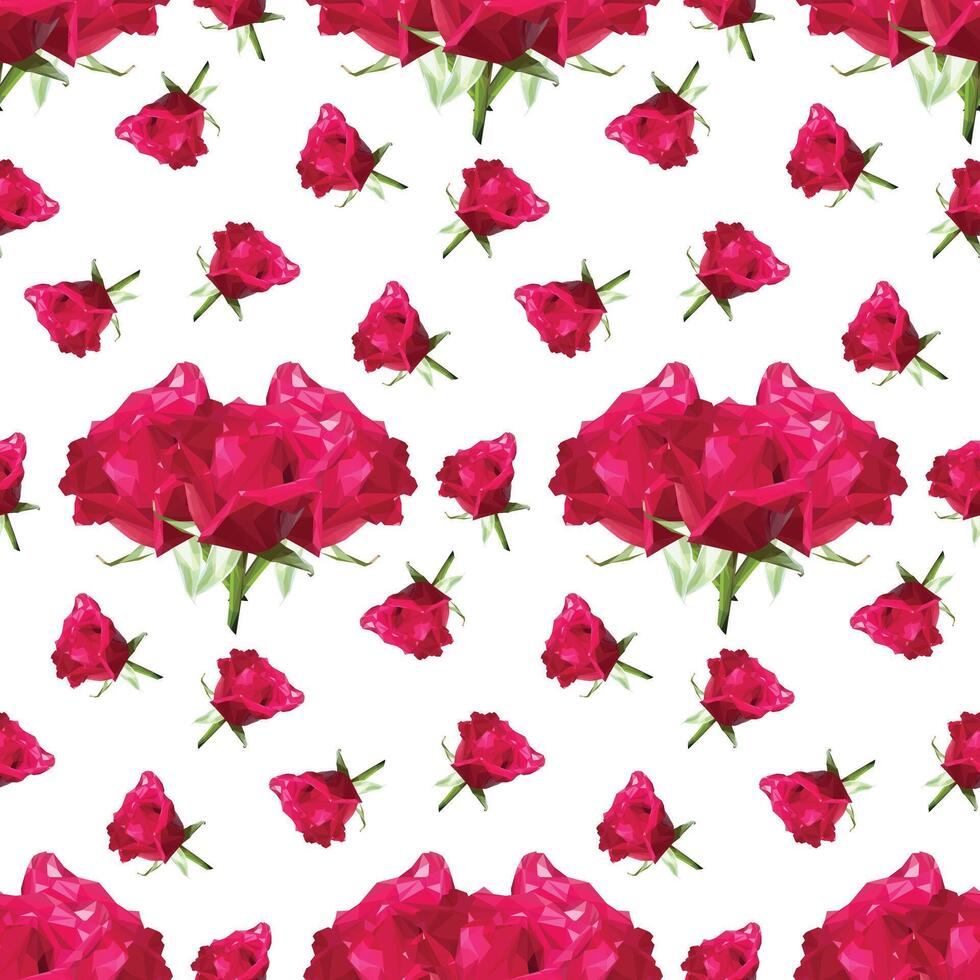 Horizontal stripes of large and small roses in polygonal style. vector