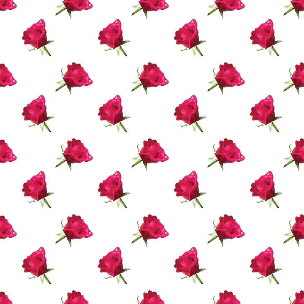 Rose in polygonal style on white background. Seamless pattern. vector