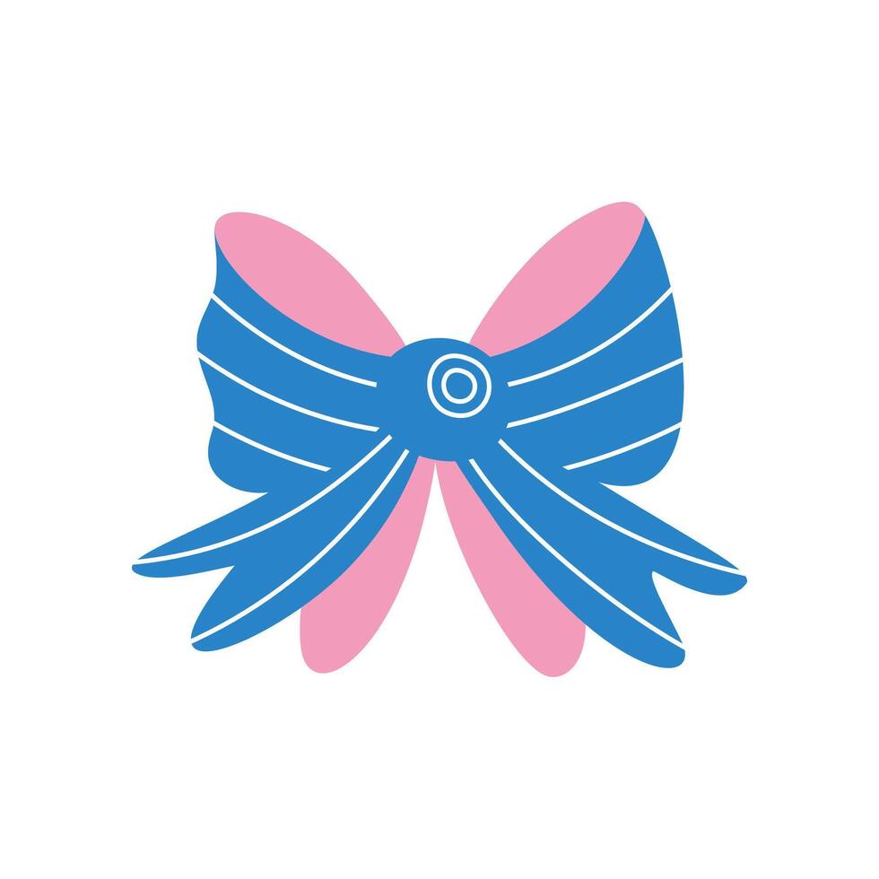 A blue and pink textured vintage bow or ribbon in a flat style vector