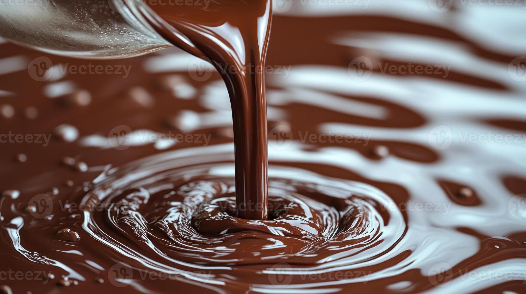 Rich chocolate cascades into a swirling pool, highlighting its velvety texture and allure photo