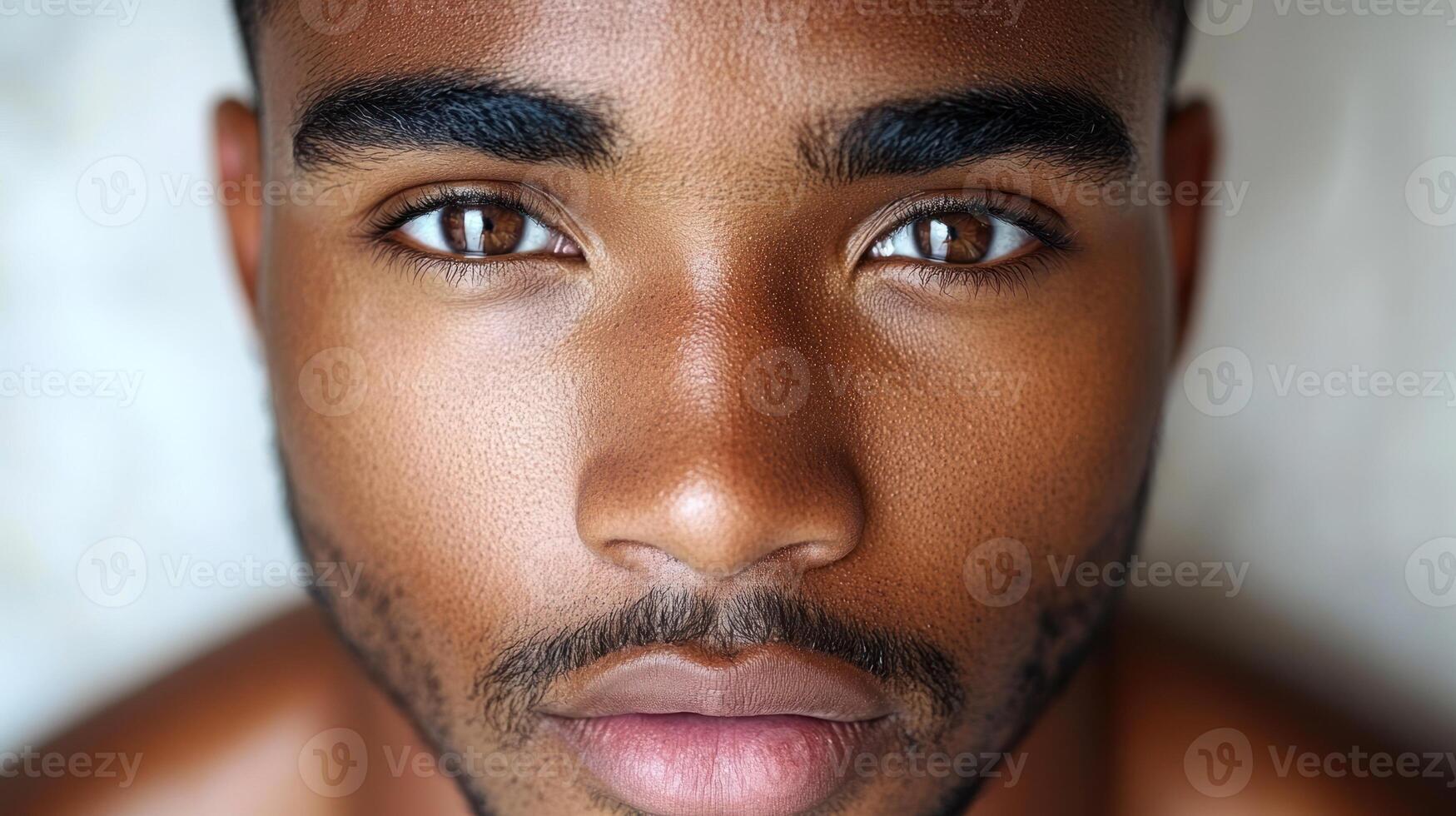 A young man with deep brown eyes and smooth skin creates a powerful connection photo