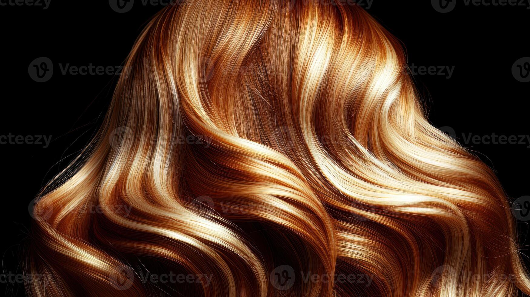 Luxurious waves of shiny auburn hair create a stunning visual contrast photo