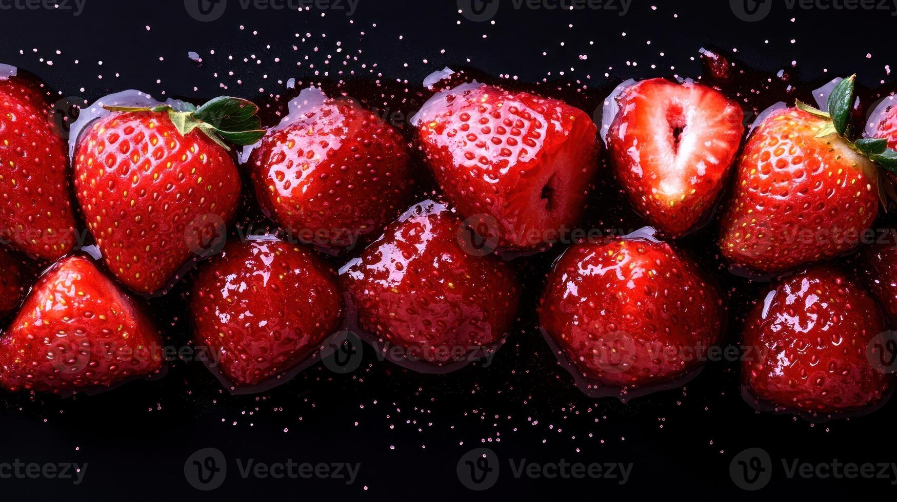 Juicy strawberries soaked in syrup create a tantalizing visual delight photo