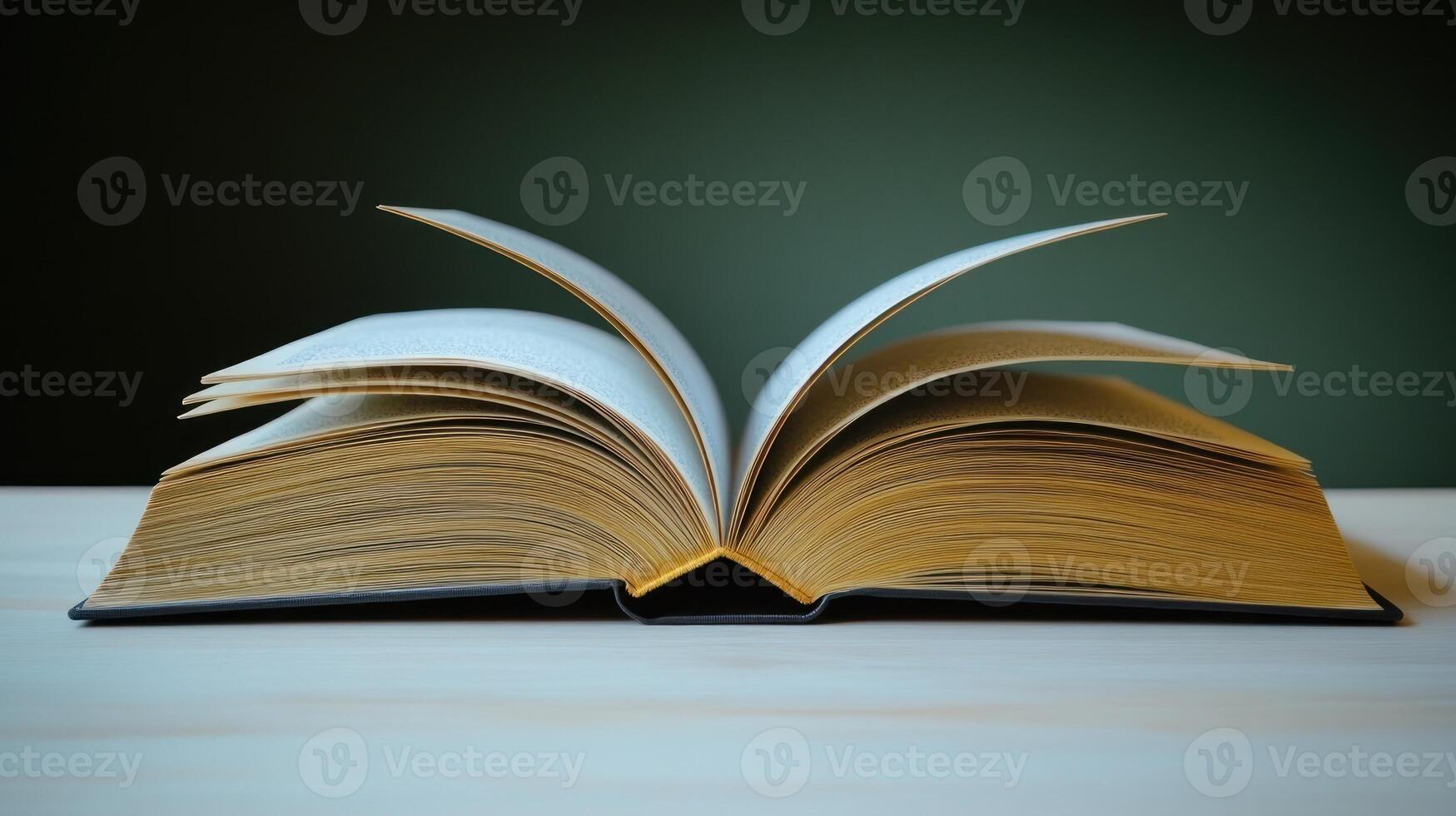 A beautifully opened book lays on a table, pages slightly turned, beckoning discovery photo