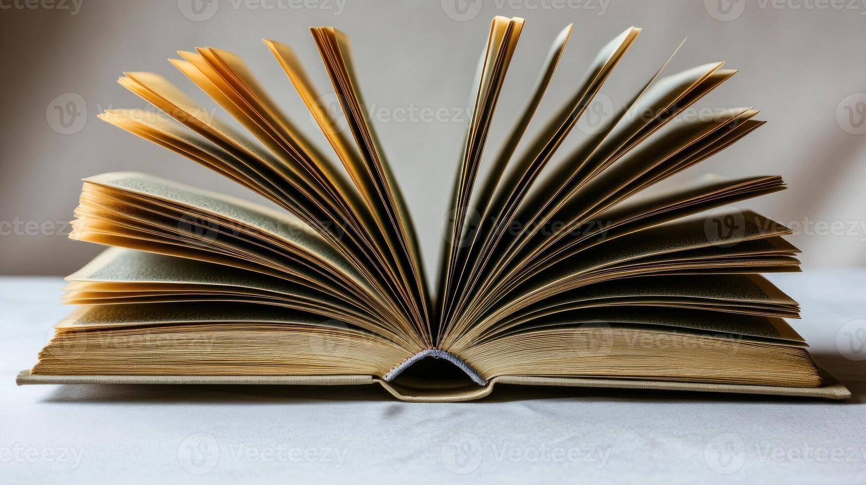 An open book lies flat, inviting curious minds to explore new stories photo