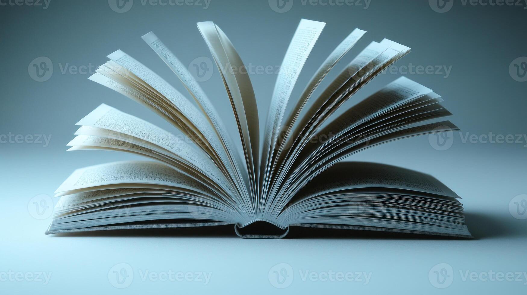An open book lays on a surface, its pages elegantly fanned out, inviting curiosity photo