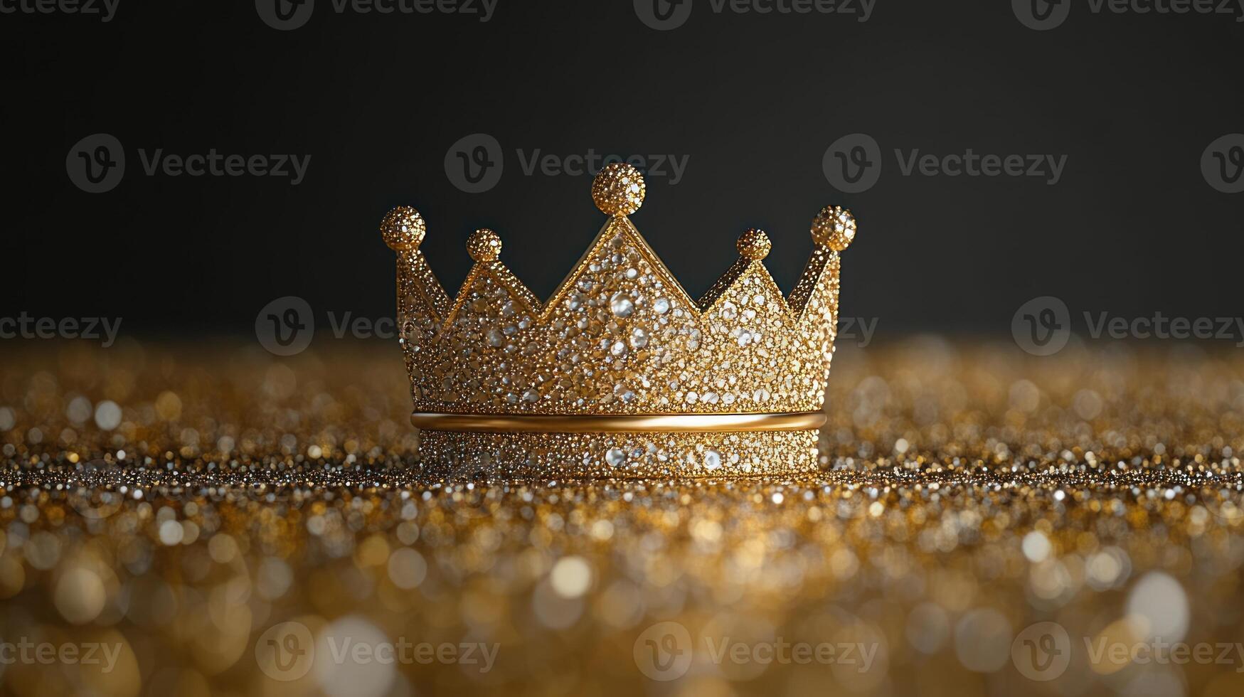 A golden crown glimmers on a sparkling surface, symbolizing elegance and wealth photo