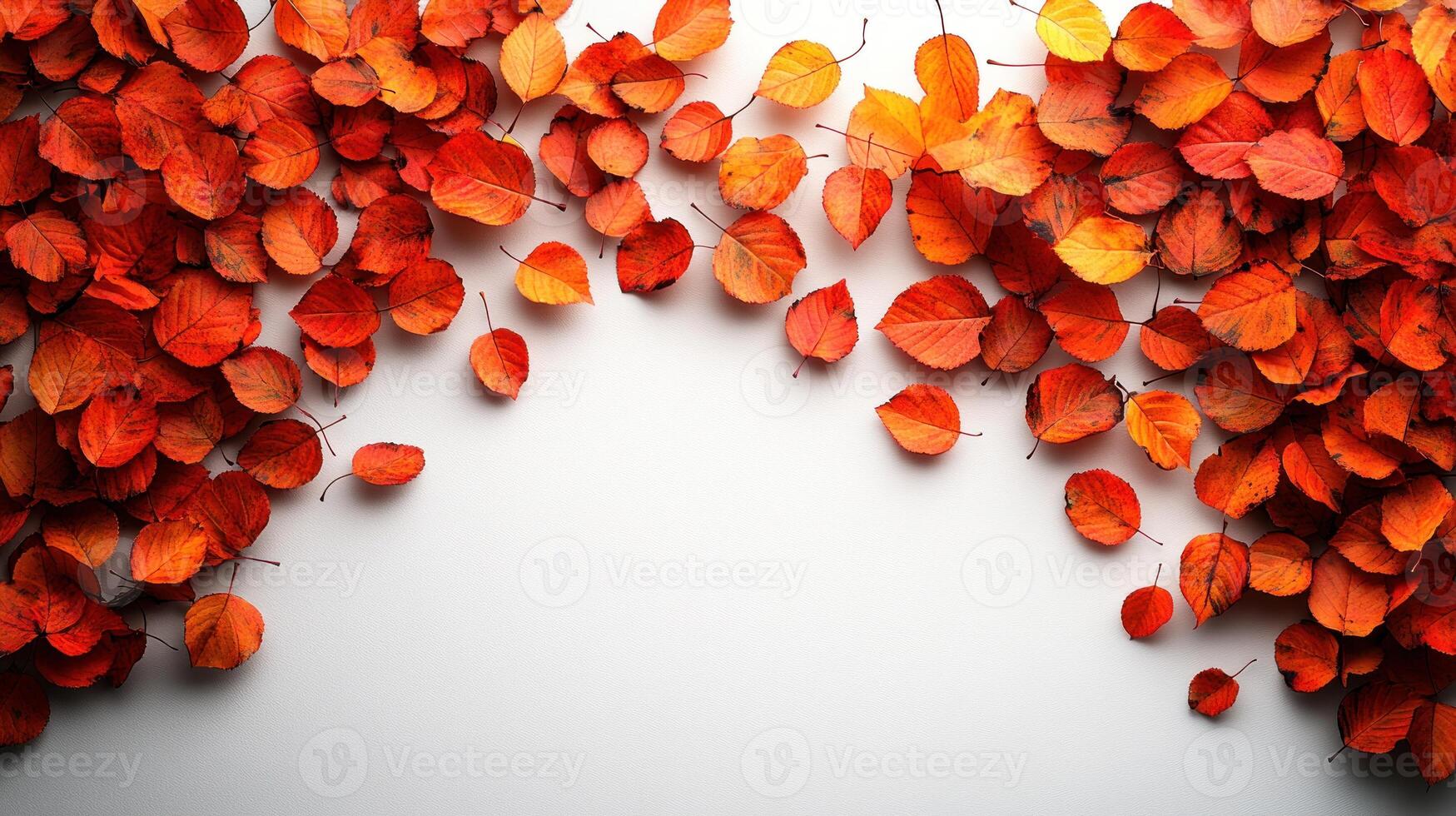 A beautiful display of colorful autumn leaves spread across a minimalist background photo