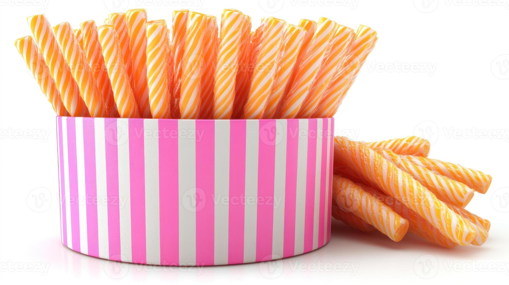 Brightly colored candy sticks in a playful container create a cheerful display photo