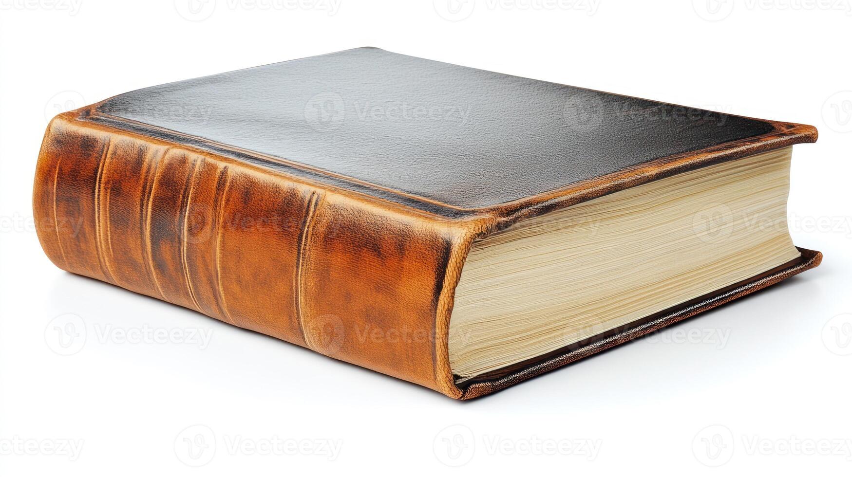 A sleek leather book rests on a smooth white background, radiating sophistication photo