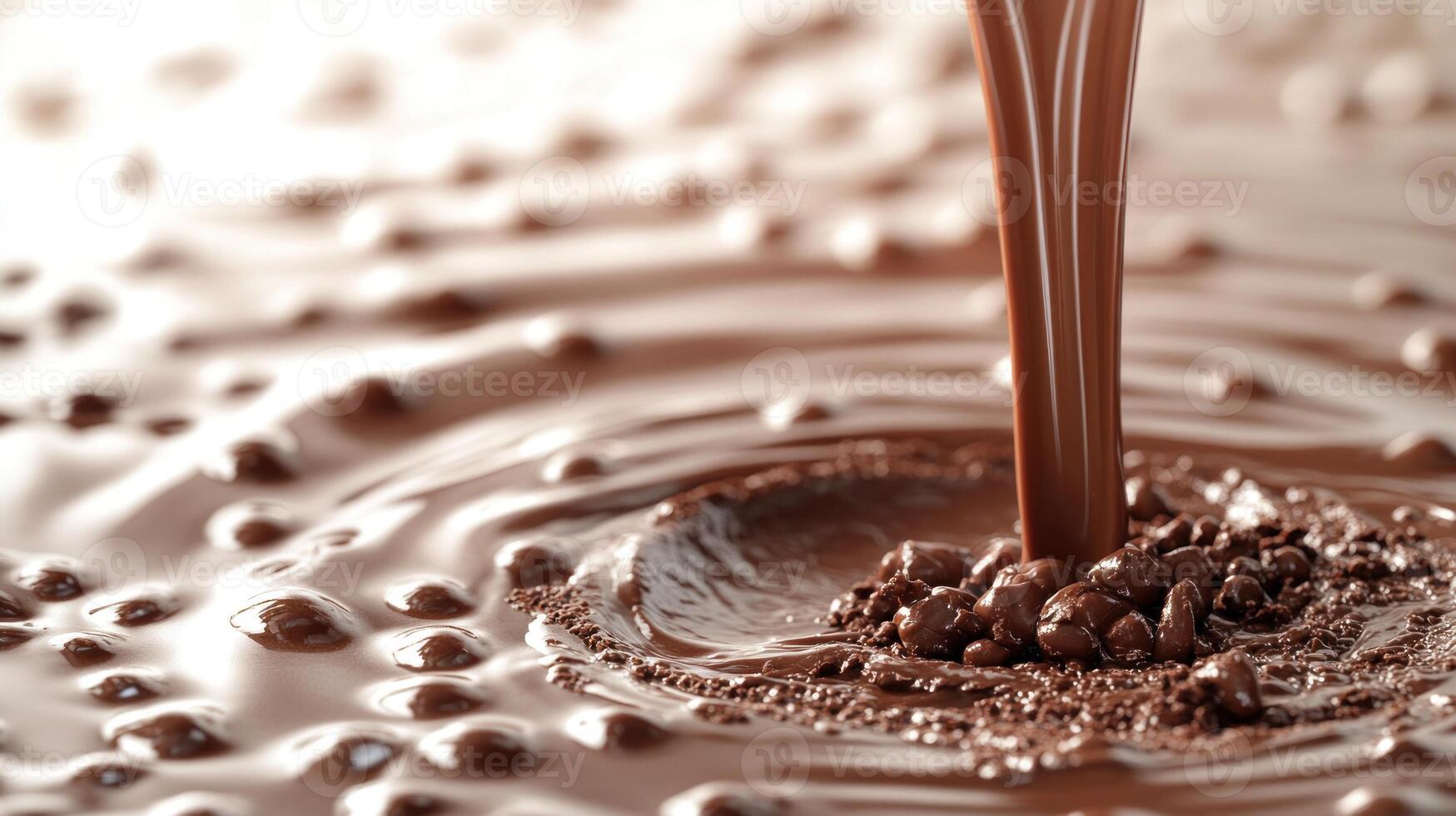 Warm chocolate cascades down, creating ripples in a silky cocoa pool, inviting indulgence photo